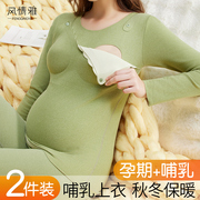 孕妇保暖内衣哺乳秋衣秋裤套装，上衣秋冬季产后月子服喂奶哺乳睡衣