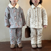 儿童睡衣冬季三层夹棉韩版男女童棉服套装加绒加厚宝宝保暖家居服