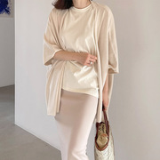 ！韩版女装纯色蝙蝠袖休闲宽松五分袖针织开衫G10025