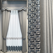 高档现代简约新中式灰色加厚棉麻客厅卧室，遮光轻奢北欧窗帘布