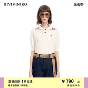 iiiviviniko“软糯精纺羊毛，”海军领条纹针织开衫女m310106647a
