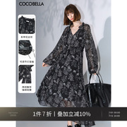 COCOBELLA不规则下摆花卉植物印花连衣裙早春内搭雅致长裙FR3060