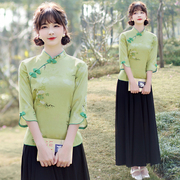 新中式春夏装国潮上衣，民族风广场舞日常可穿改良旗袍两件套女装