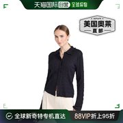 vince女式缩褶纽扣黑色长袖，纽扣领衬衫，-黑色美国奥莱直发