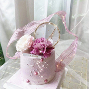 网红生日蛋糕装饰巴黎埃菲尔铁塔摆件插牌网纱圆环铁塔，带钻小花朵