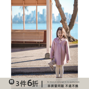 史豌豆(史豌豆)女童双面羊绒，大衣2023高端童装，儿童琉璃粉洋气时髦外套