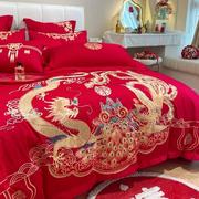 2023全棉结婚床上四件套红色高档刺绣被套纯棉婚房备婚六件套
