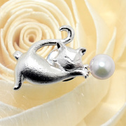 猫咪珍珠胸针白色7.0-7.5mmbbb纯银婚礼礼服女简约大气