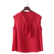 灵系列夏季品牌女装库存，折扣大红色无袖，系带雪纺上衣f607c