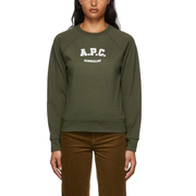 A.P.C. 女士卫衣卡其绿色纯棉徽标印花圆领套头长袖运动衫