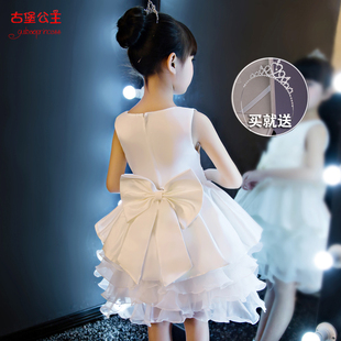公主裙女童冬季蓬蓬纱白色生日，高端小主持钢琴走秀儿童礼服花童裙