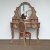 美式梳妆台大户型复古主卧室，地中海彩绘实木化妆台凳镜子组合0014