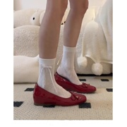 红色芭蕾舞鞋内增高平底鞋法式单鞋，女2024春秋，玛丽珍小皮鞋
