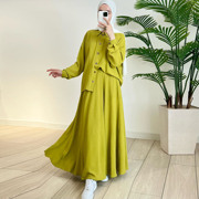 阿拉伯跨境女装2024春季时尚款式长袖衬衫大摆半身裙套装320