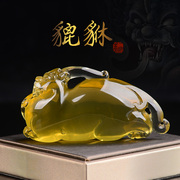 天然黄水晶貔貅摆件聚财金狮，四神阵摆件，风水摆设立体雕
