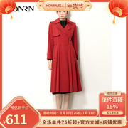 honrn红人秋季气质红色，修身收腰显瘦风衣，外套女中长款hg33of143