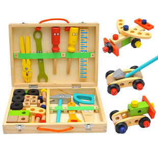 3-6岁木质手提工具箱拼插类拆装组合益智维修玩具百变螺母过家家
