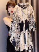 设计感雪纺衬衫女夏季2023中长款短袖宽松大码法式洋气上衣潮