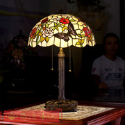 欧美田园小姿中式复古老上海彩色教堂玻璃手工艺术纯铜玛瑙大台灯