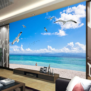 大型壁画客厅卧室玄关墙纸，3d壁纸墙纸8d电视墙纸背景立体大海沙滩
