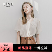 line女装韩国夏季甜美蕾丝花边娃娃领短袖，雪纺透气衬衫awblke6000