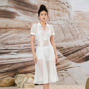 越南小众品牌LE NGOC LAM 2023年夏季白色层次感透视长裙