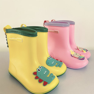 外贸小童男女宝宝时尚恐龙中性雨靴防滑宽头胶鞋防水可爱休闲雨鞋