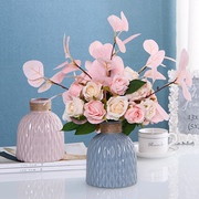 北欧日式地中海陶瓷花瓶蓝白色尤加利仿真花艺玫瑰向日葵把束套装