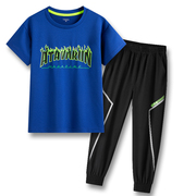 男童运动套装夏季儿童速干短袖长裤两件套防蚊户外休闲跑步训