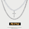 PDSTYLE 欧美嘻哈双层珍珠镶钻十字架两件套项链男女ins小众潮品
