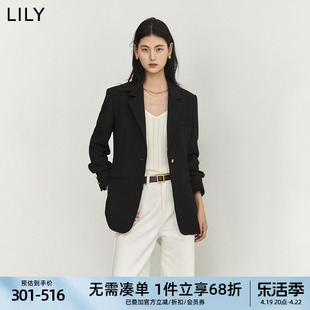 lily2024春女装商务通勤时尚，复古一粒扣修身休闲黑色西装外套