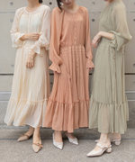 RANDA 女士日系夏季百褶设计透肤雪纺长袖连衣裙 BD01503