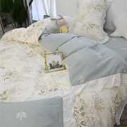 高档韩式花边四件套全棉，纯棉床单被套淑女田园花卉，公主风床上三件