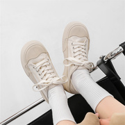 吉步饼干帆布鞋女2024小白鞋韩版平板鞋厚底增高白色休闲鞋子