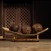 东南亚实木椰壳船型装饰三头台灯艺术创意客厅玄关桌卧室床头灯饰