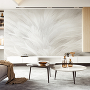 北欧3d电视背景墙壁纸，简约客厅白色羽毛，壁画2023卧室装饰墙布