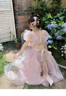 温柔初恋在逃公主裙超仙气粉色泡泡袖连衣裙女夏季露背超仙蓬蓬裙
