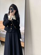 小香风百搭外套女秋季设计感小众优雅黑白撞色假两件套小洋装