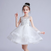 女童装蓬蓬婚纱礼服公主，中大童表演网纱裙子，白色晚礼服儿童礼服