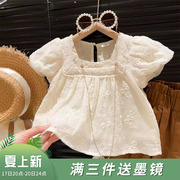 韩韩良品女童方领夏季洋气短袖2023夏装洋气娃娃衬衫儿童上衣