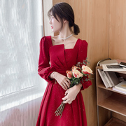 敬酒服新娘长袖平时可穿小个子订婚结婚红裙子，晚礼服连衣裙女日常