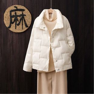 2023冬韩版女装短款轻薄羽绒服通勤常规立领宽松休闲加厚长袖外套