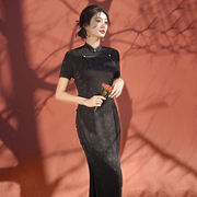 黑色旗袍女新中式国风连衣裙2024改良年轻款少女中长款小个子