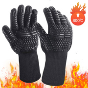 耐高温500800度烧烤防火防护手套加厚隔热微波炉，烤箱bbq硅胶手套
