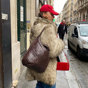 编织单肩包欧美时尚大容量购物袋法式小众高级感简约托特包大包包