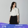 lily2024春女装，优雅气质通勤款垂坠感撞色镶边复古尖领白衬衫