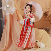 女加厚长袖古装高端襦裙连衣裙童冬款儿童中国风雪纺红色汉服