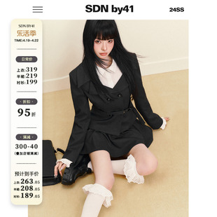 SDN by41东京物语 千金学院风腰带西装外套花苞裙裤衬衫三件套