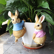 创意玄关装饰可爱花盆挂件软装厅小兔子摆件家居饰品树脂工艺品