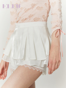 ELFU一件5折芭蕾风纯欲少女白色裙裤半裙女蕾丝短裤